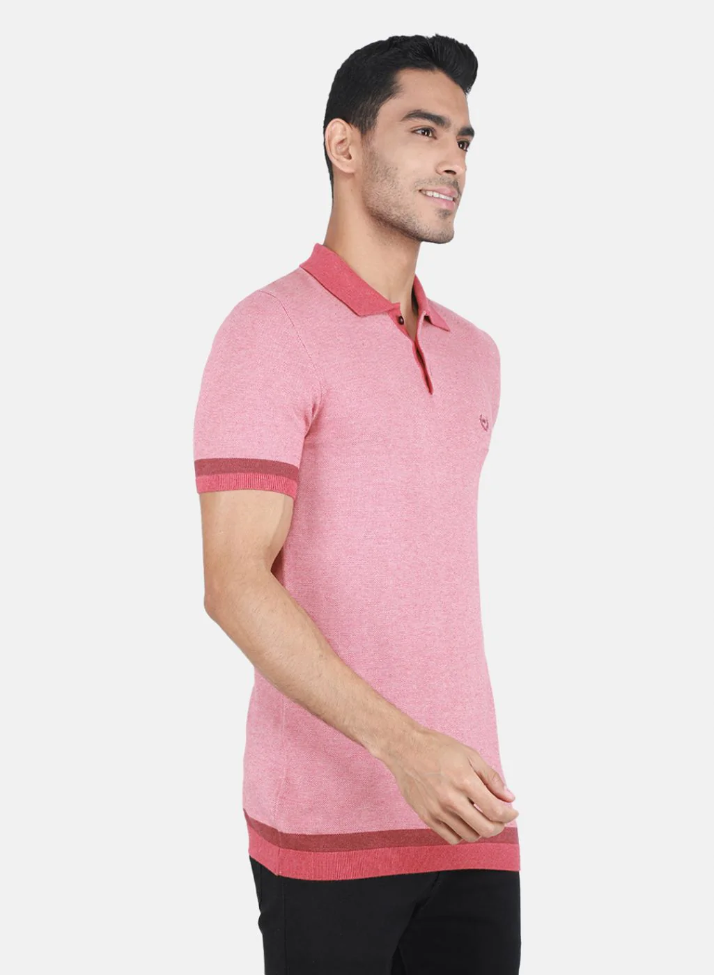 Men Light Red Self Design T-Shirt - Image 6