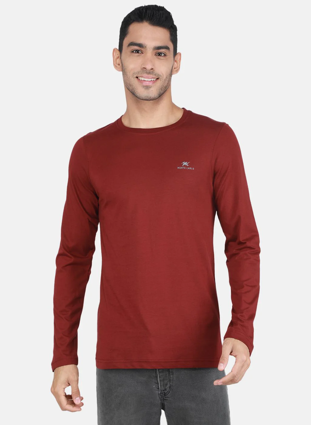 Men Maroon & Black Solid T-Shirt - Image 2