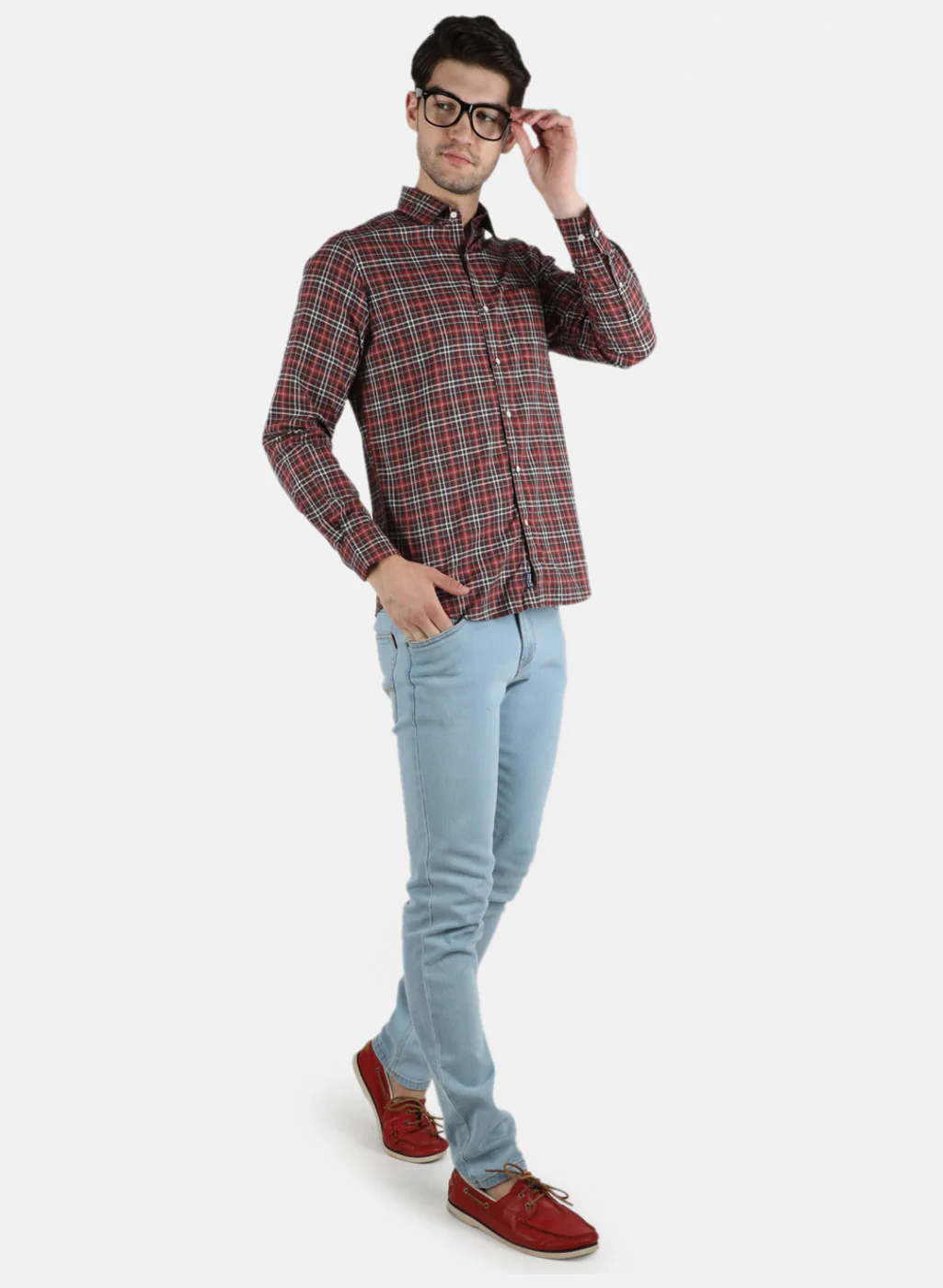 Men Maroon Check Shirt - Image 4