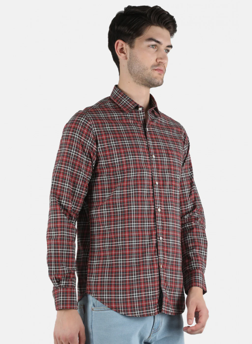 Men Maroon Check Shirt - Image 6