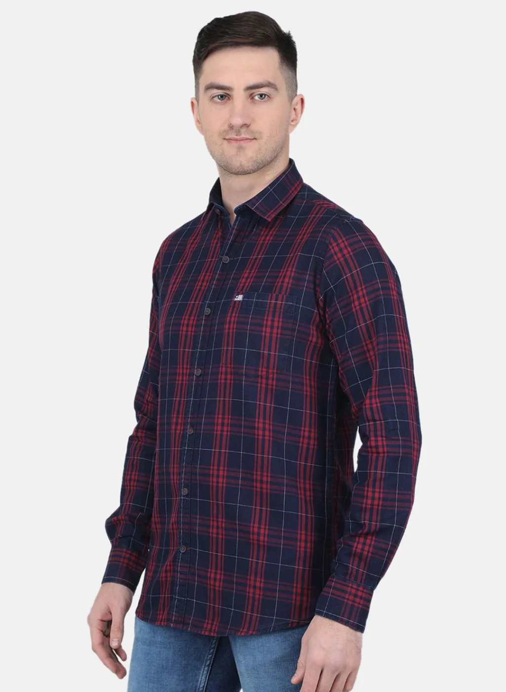 Men Maroon Check Shirt - Image 2