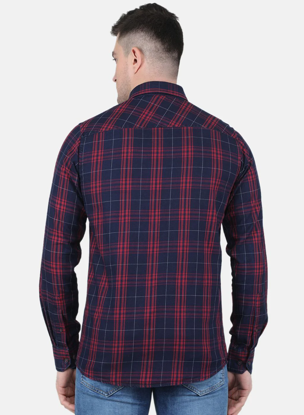 Men Maroon Check Shirt - Image 3
