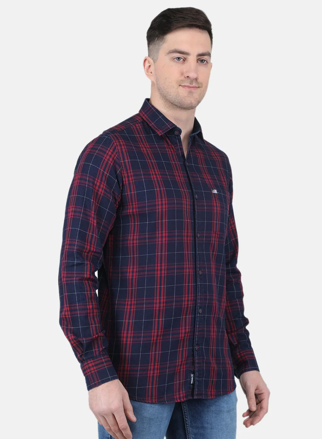 Men Maroon Check Shirt - Image 6