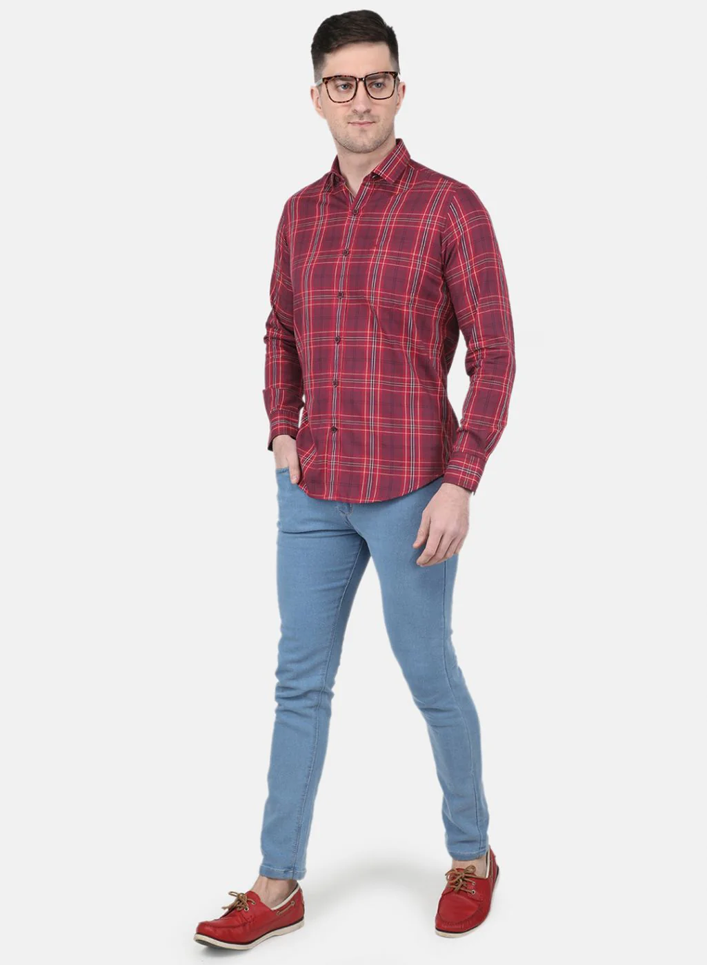 Men Maroon Check Shirt - Image 4