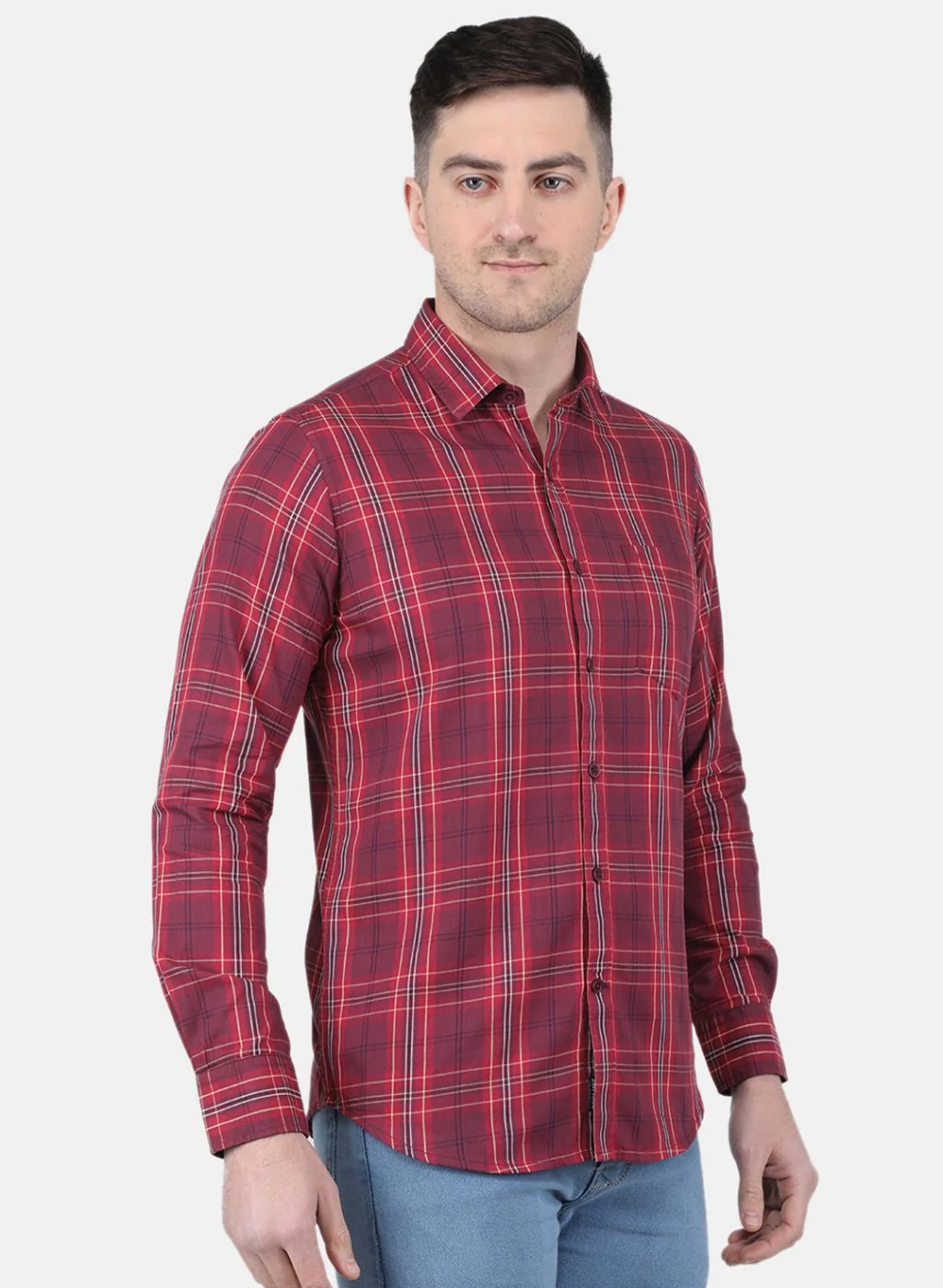 Men Maroon Check Shirt - Image 6