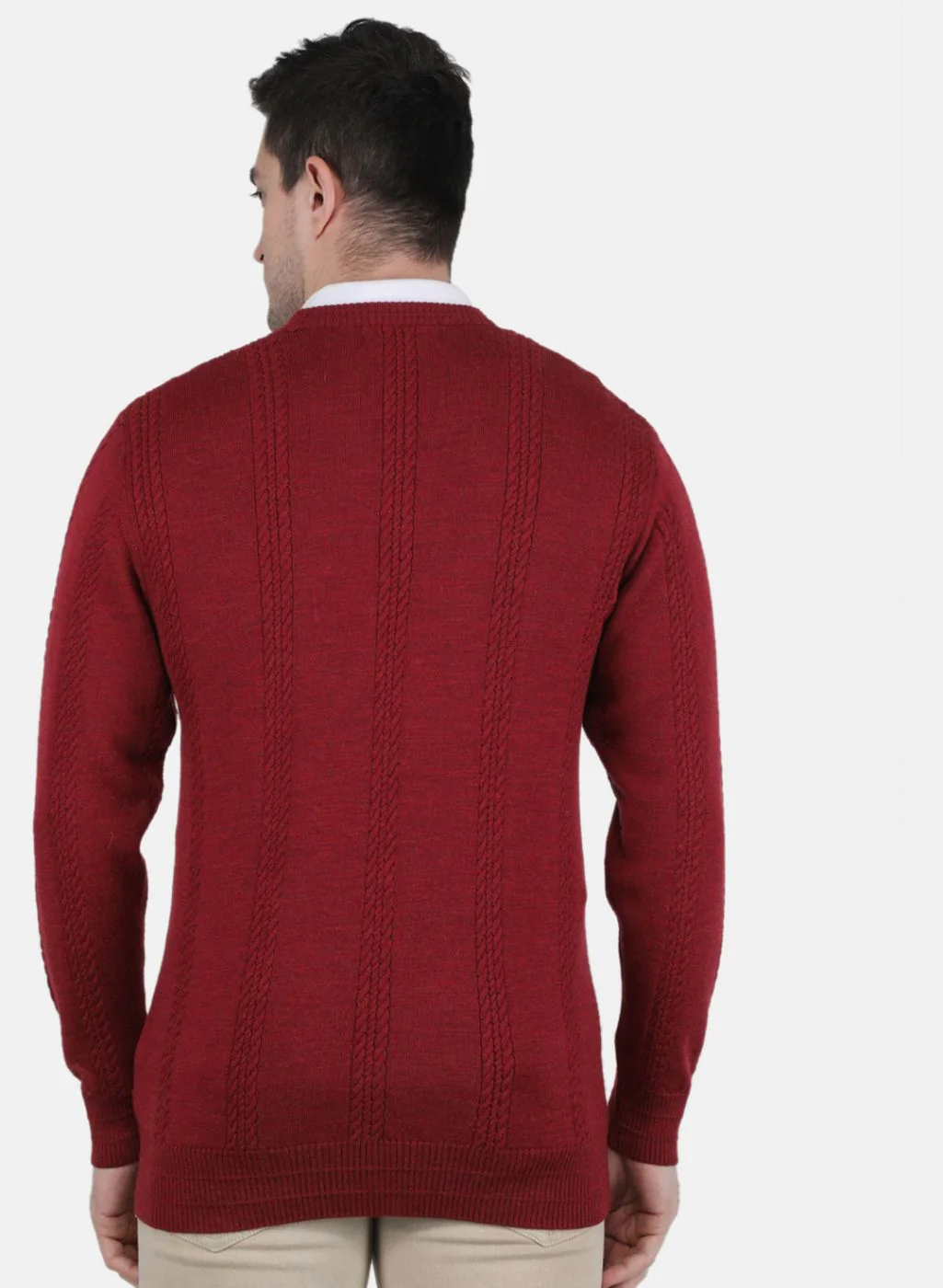 Men Maroon Self Design Pullover - Image 3