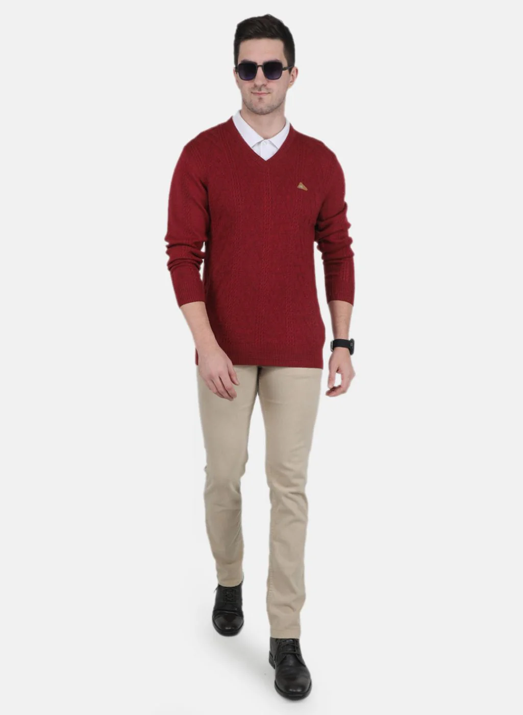 Men Maroon Self Design Pullover - Image 4