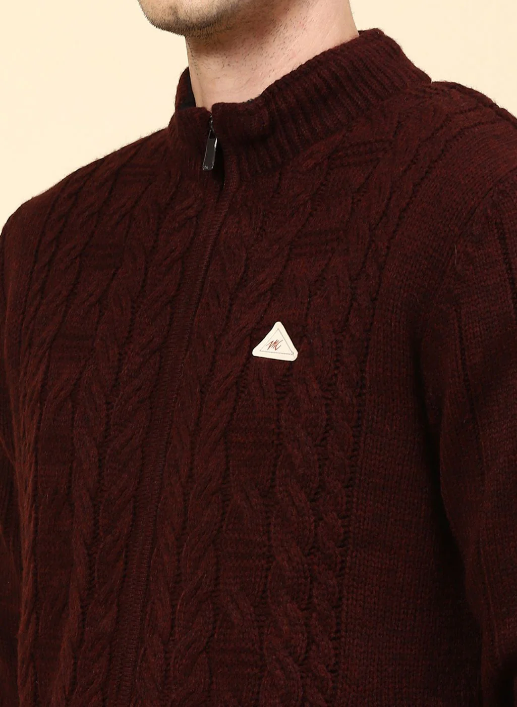 Men Maroon Self Design Wool blend Jacket - Image 6