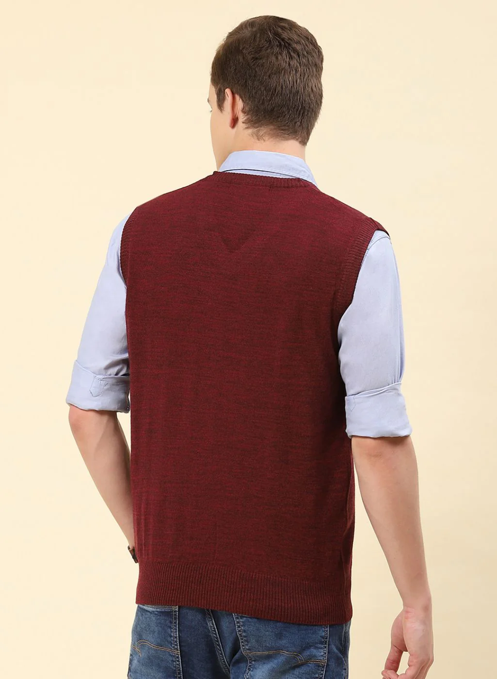 Men Maroon Solid Blend wool Sweater - Image 5