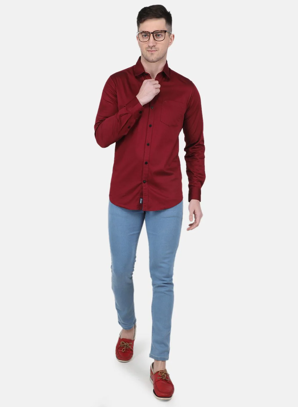 Men Maroon Solid Shirt - Image 4