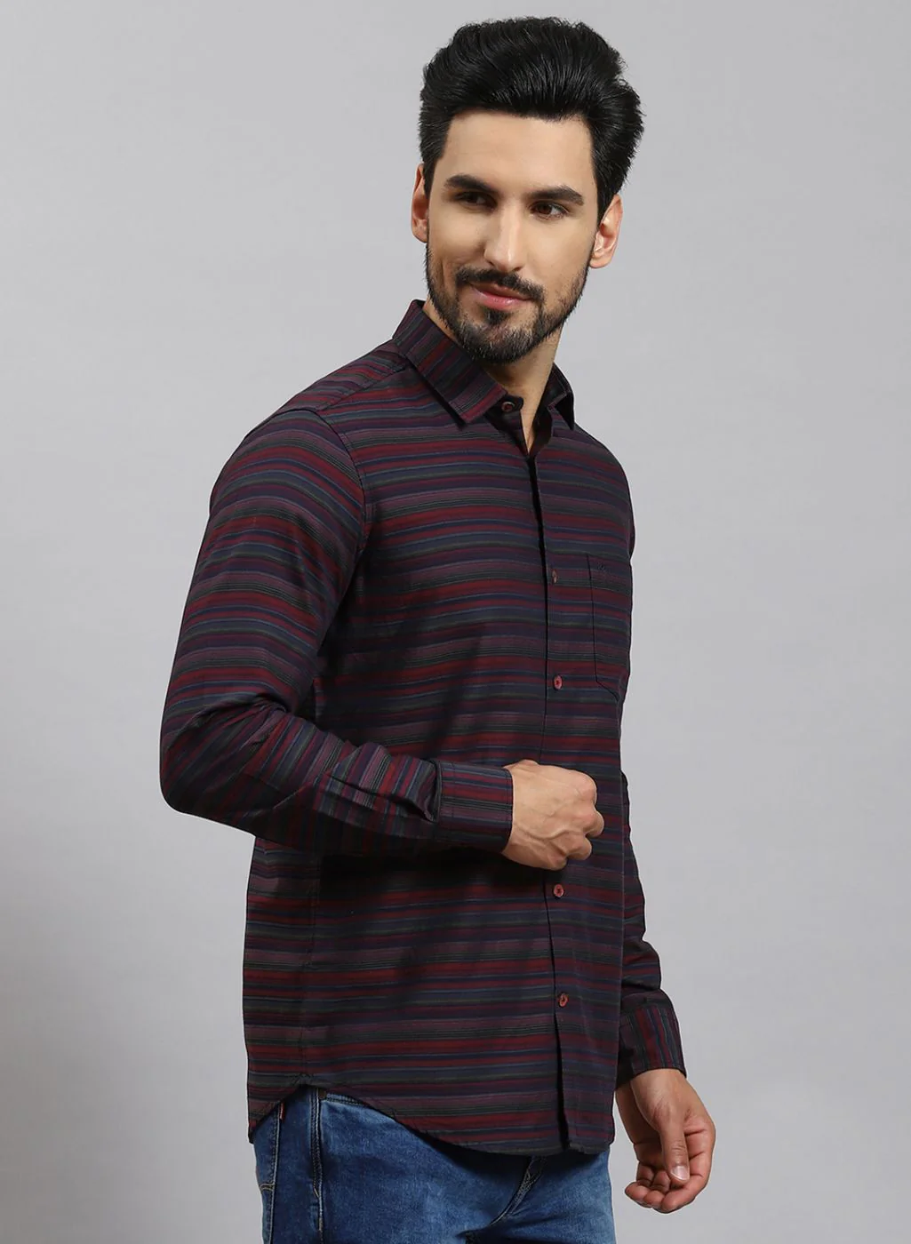 Men Maroon Stripe Pure Cotton Shirt - Image 4