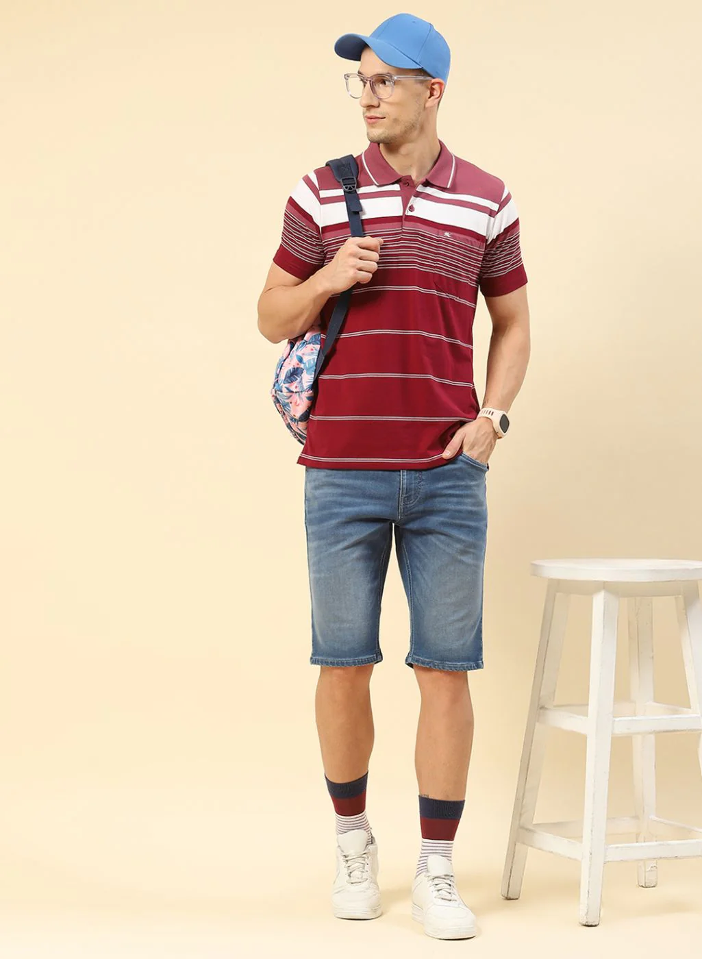 Men Maroon Stripe T-Shirt - Image 2