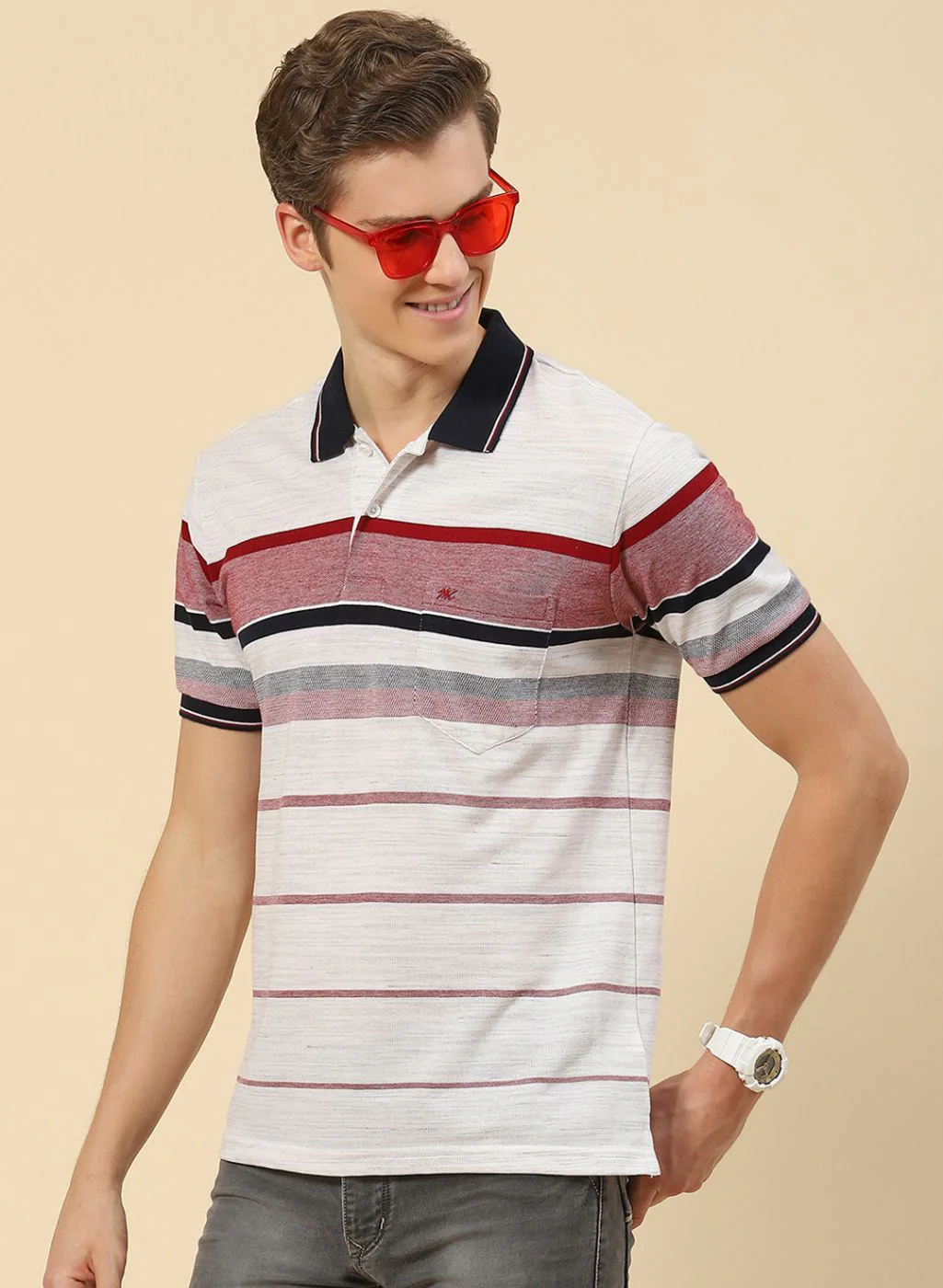 Men Multicolor Stripe T-Shirt - Image 3