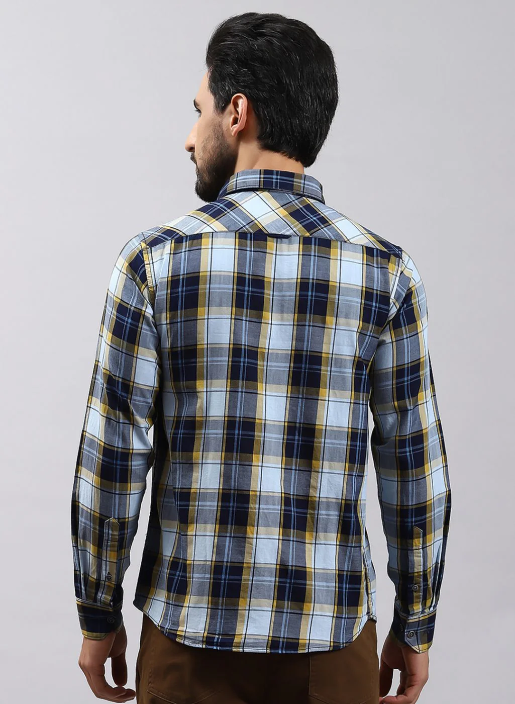 Men Mustard Check Pure Cotton Shirt - Image 5