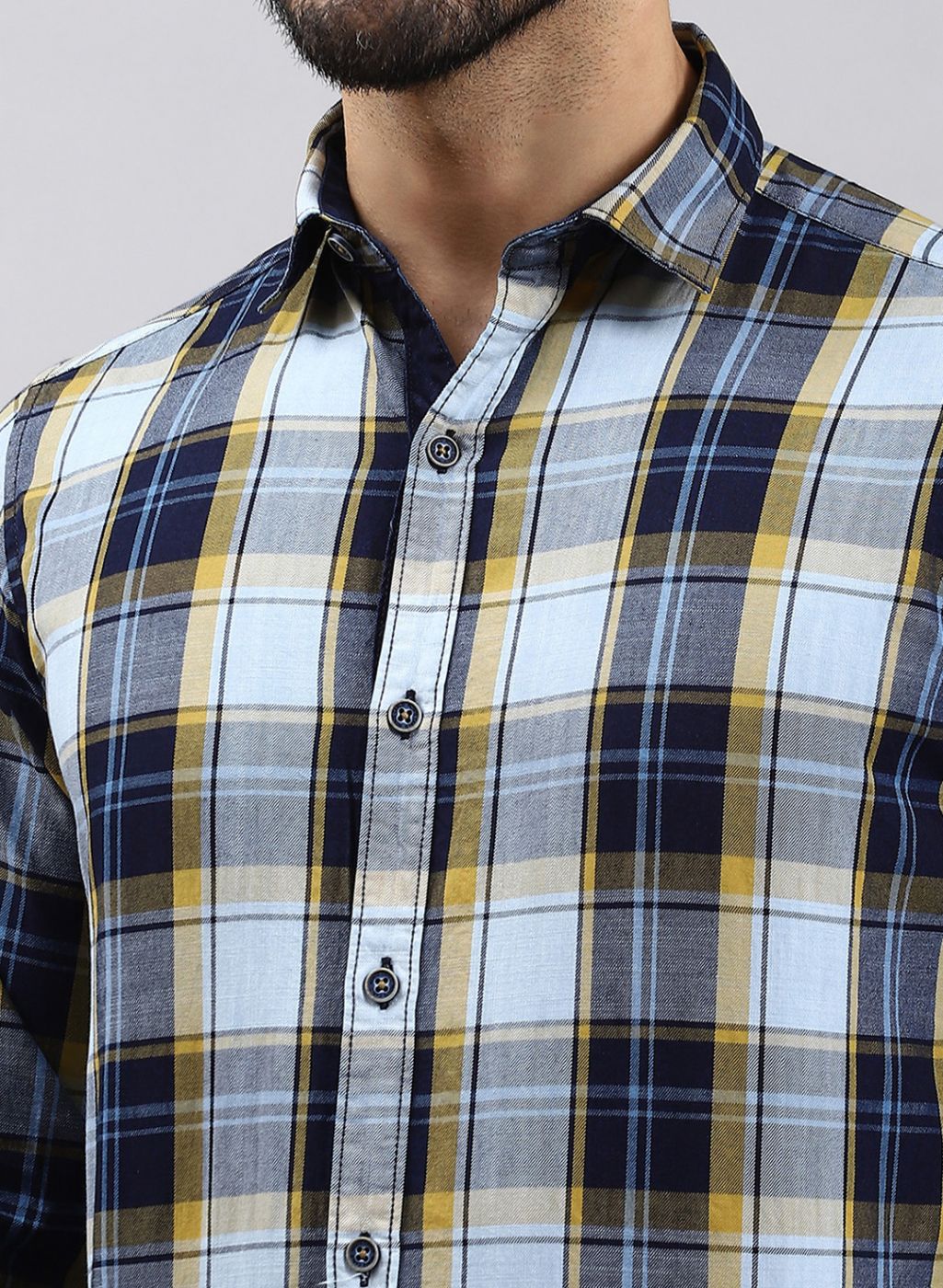 Men Mustard Check Pure Cotton Shirt - Image 6