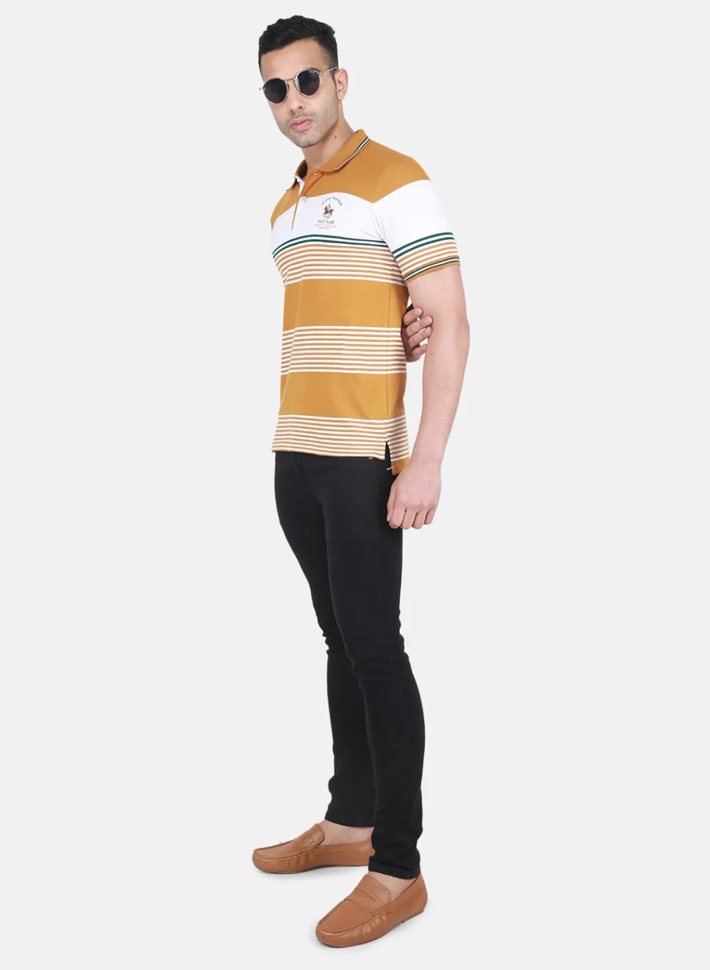 Men Mustard Jaquard T-Shirt - Image 4
