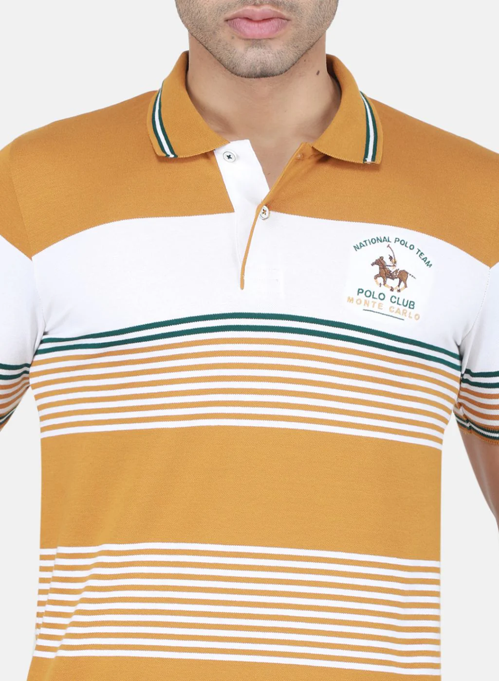 Men Mustard Jaquard T-Shirt - Image 5