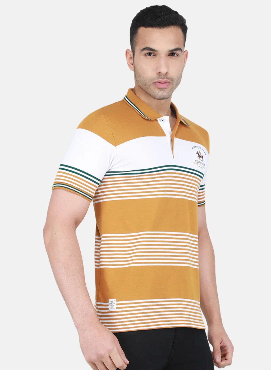 Men Mustard Jaquard T-Shirt - Image 6