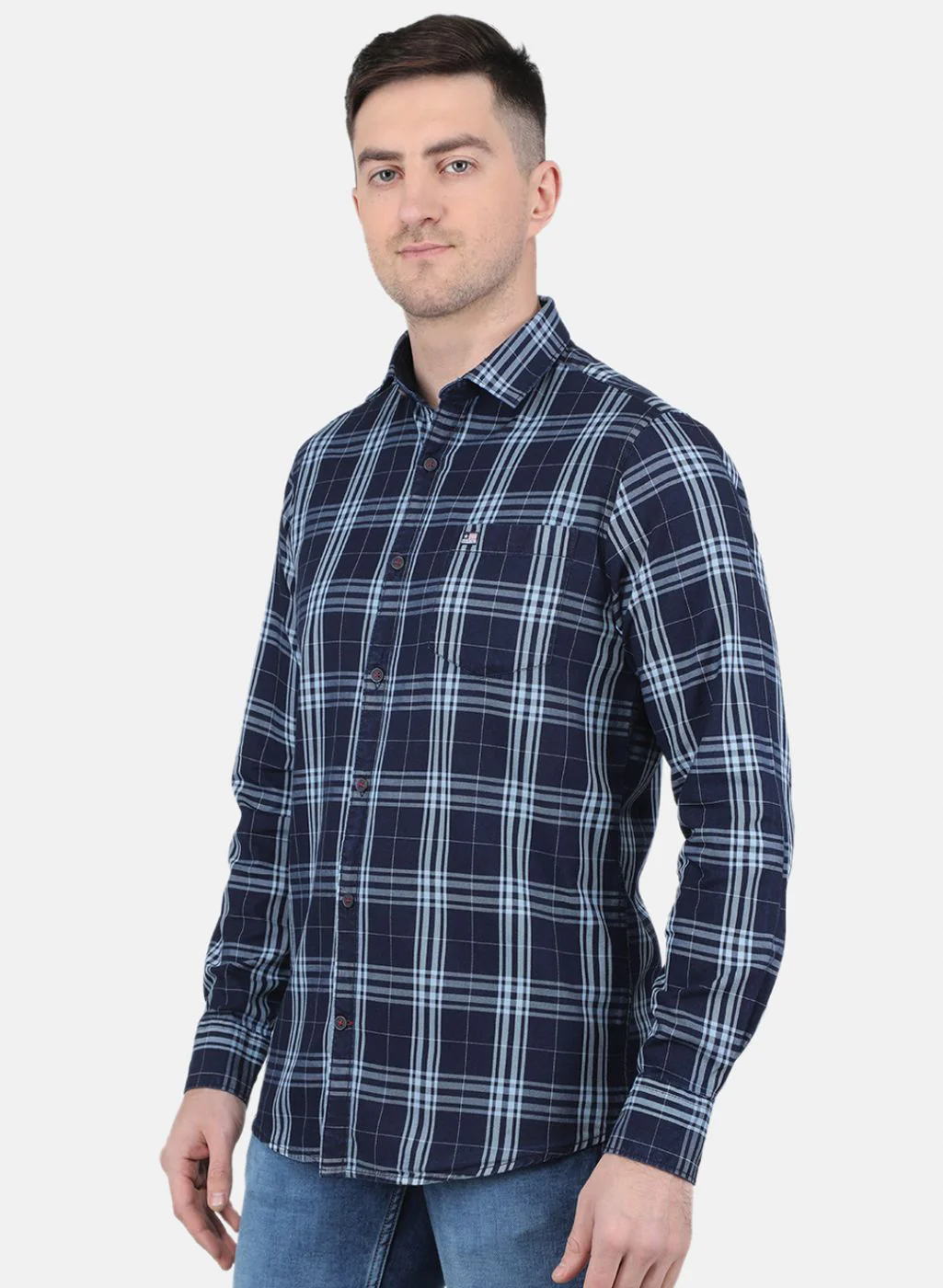 Men NAvy Blue Check Shirt - Image 2