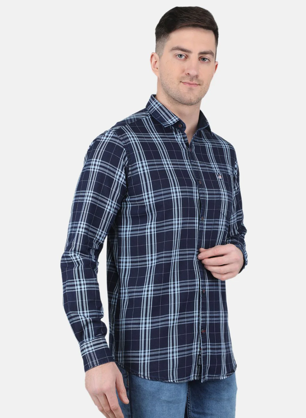 Men NAvy Blue Check Shirt - Image 6