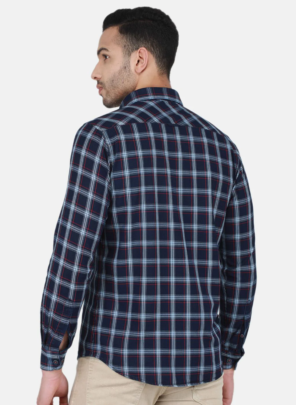Men NAvy Blue Check Shirt - Image 3