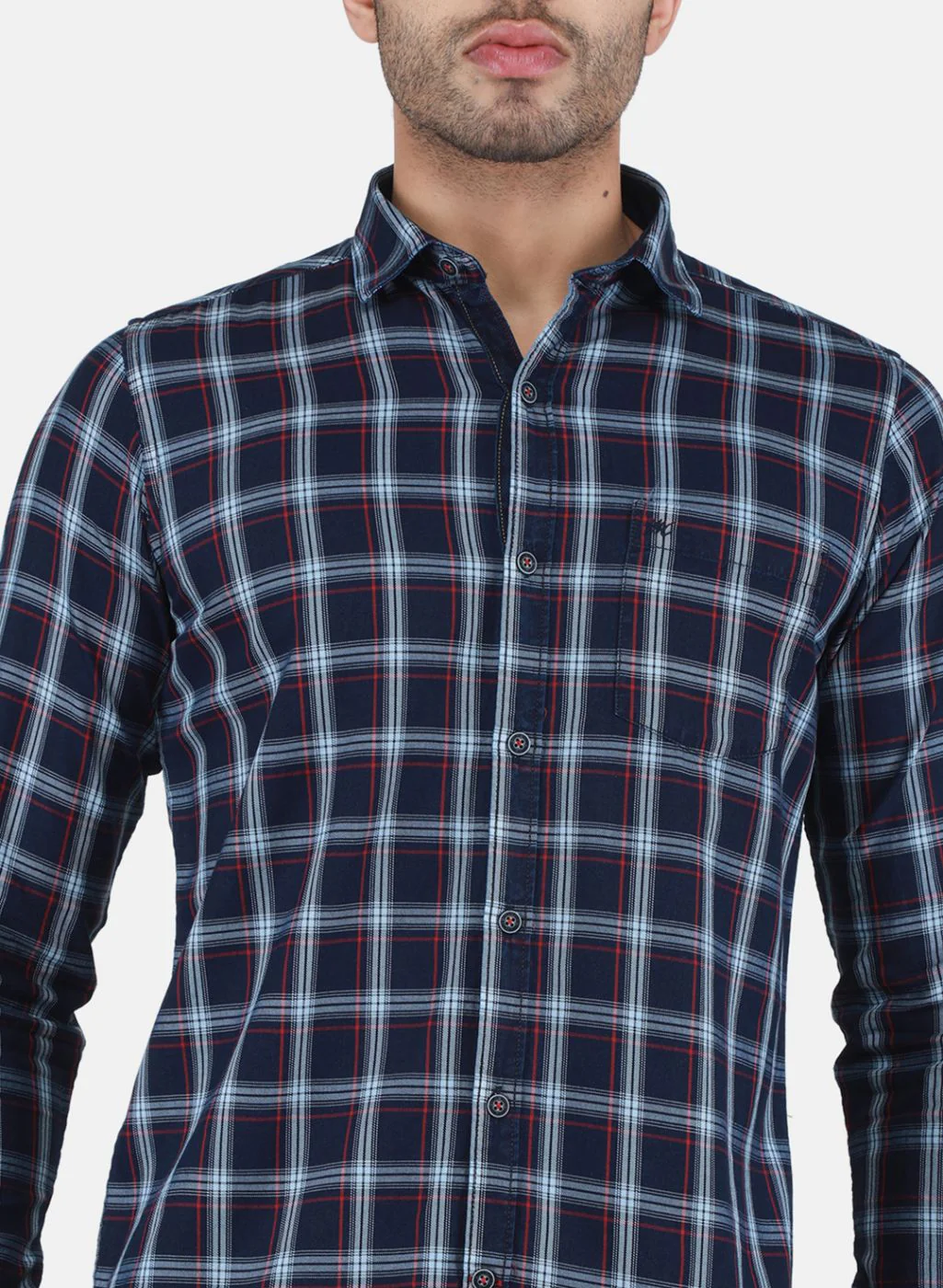 Men NAvy Blue Check Shirt - Image 5