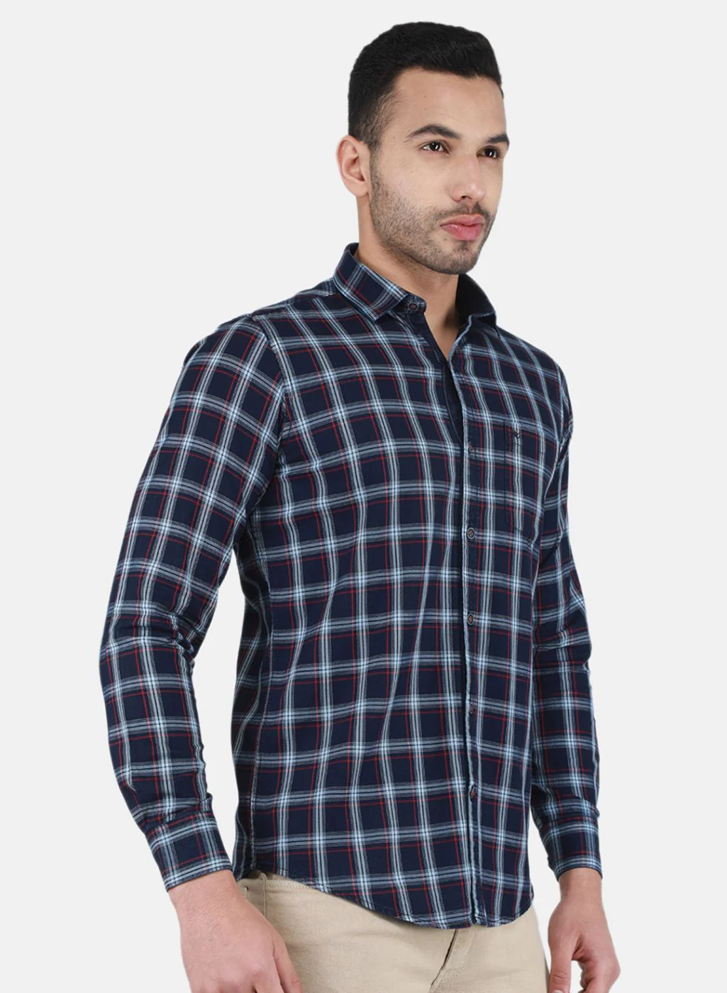 Men NAvy Blue Check Shirt - Image 6