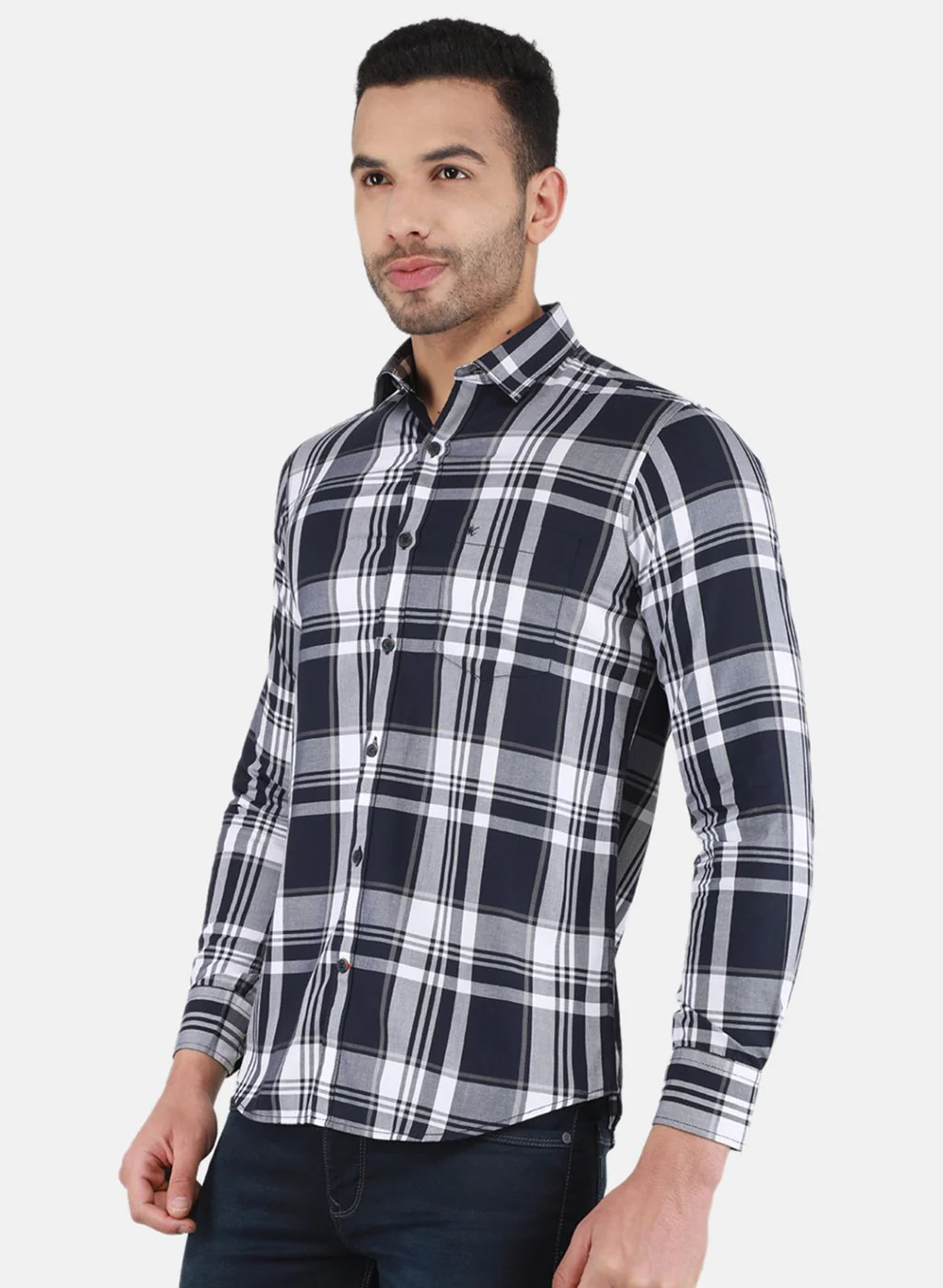 Men NAvy Blue Check Shirt - Image 2