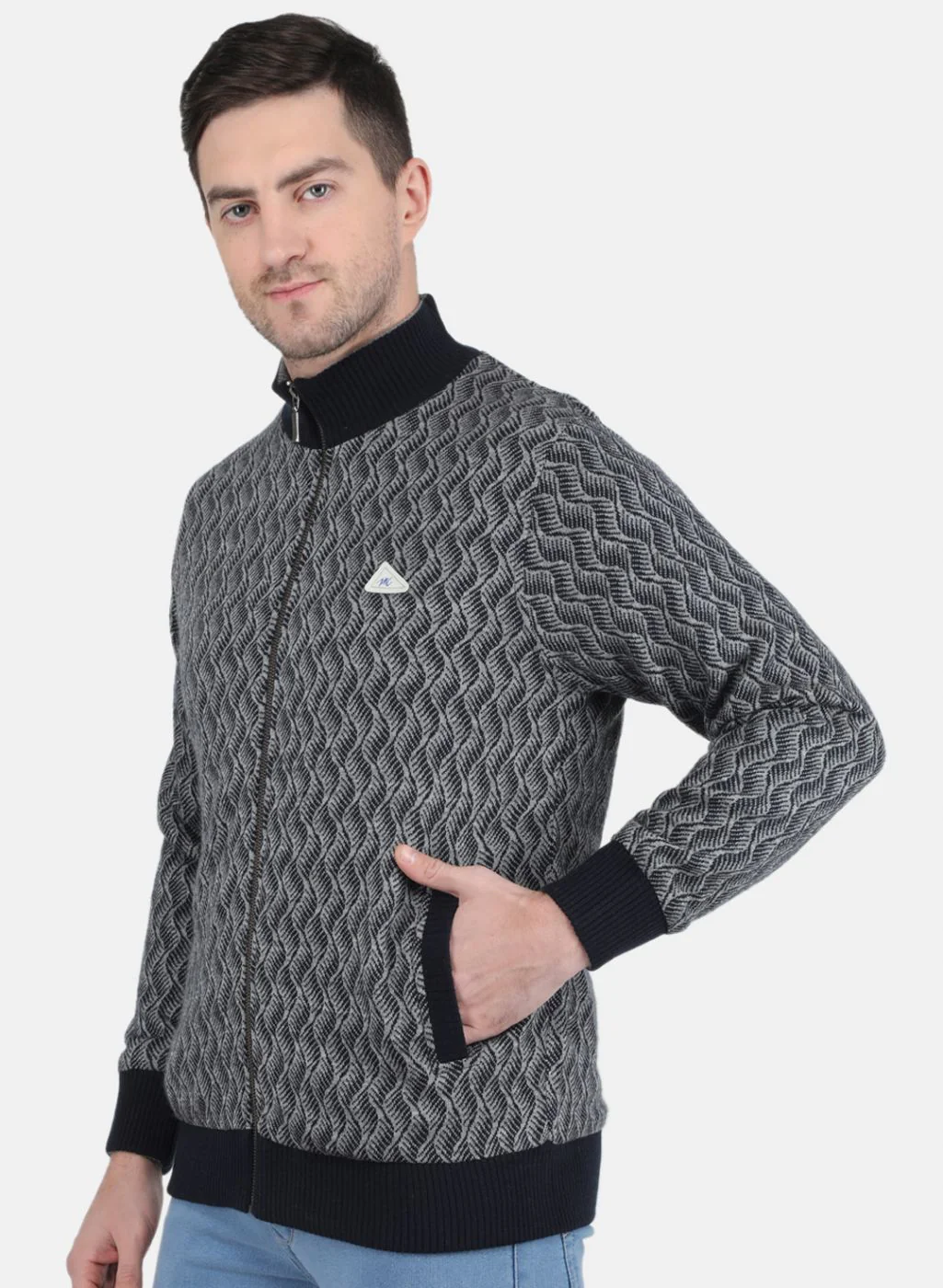 Men NAvy Blue Jaquard Jacket - Image 2