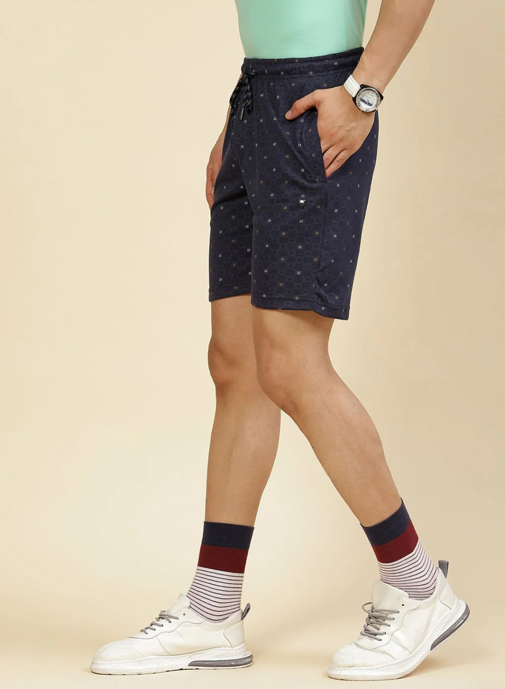 Men NAvy Blue Printed Bermuda - Image 3