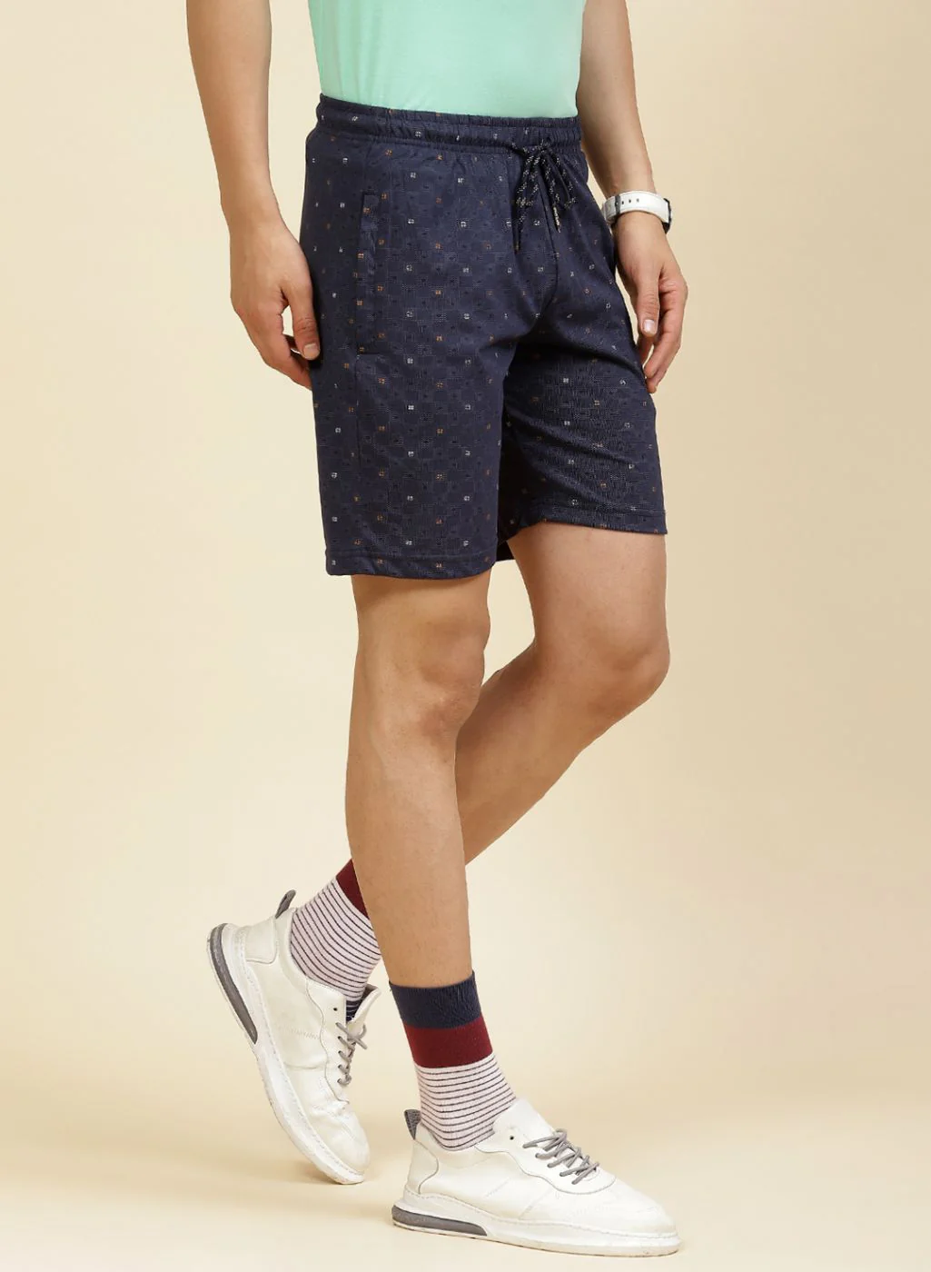 Men NAvy Blue Printed Bermuda - Image 4
