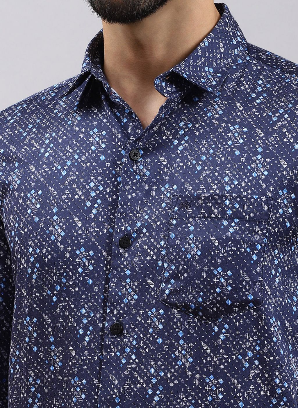 Men NAvy Blue Printed Pure Cotton Shirt - Image 6
