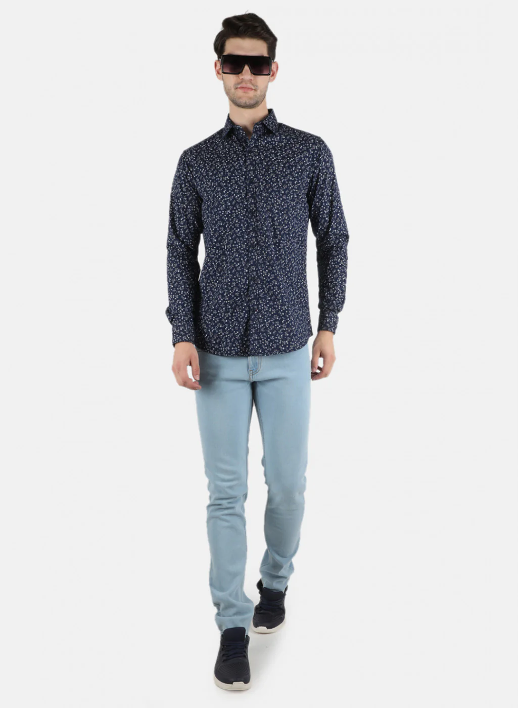 Men NAvy Blue Printed Shirt - Image 4