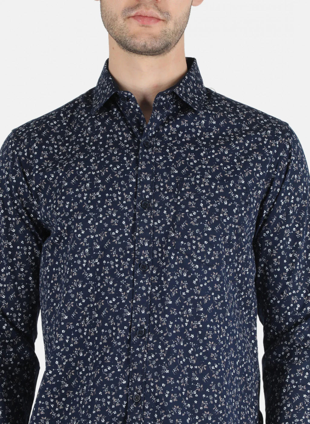 Men NAvy Blue Printed Shirt - Image 5