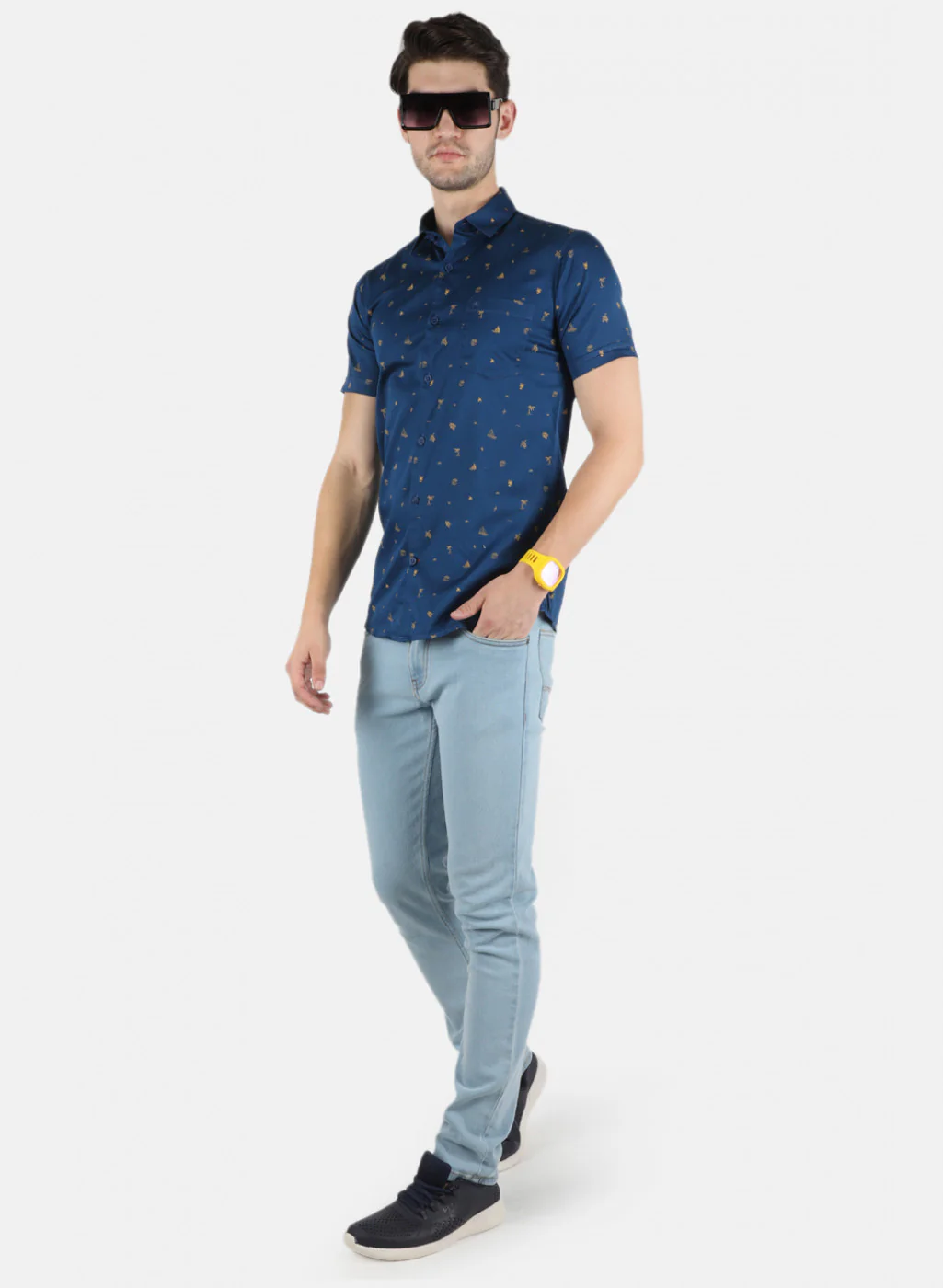 Men NAvy Blue Printed Shirt - Image 4