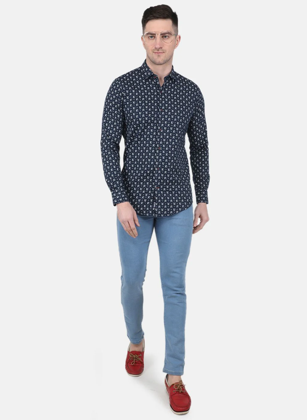 Men NAvy Blue Printed Shirt - Image 4