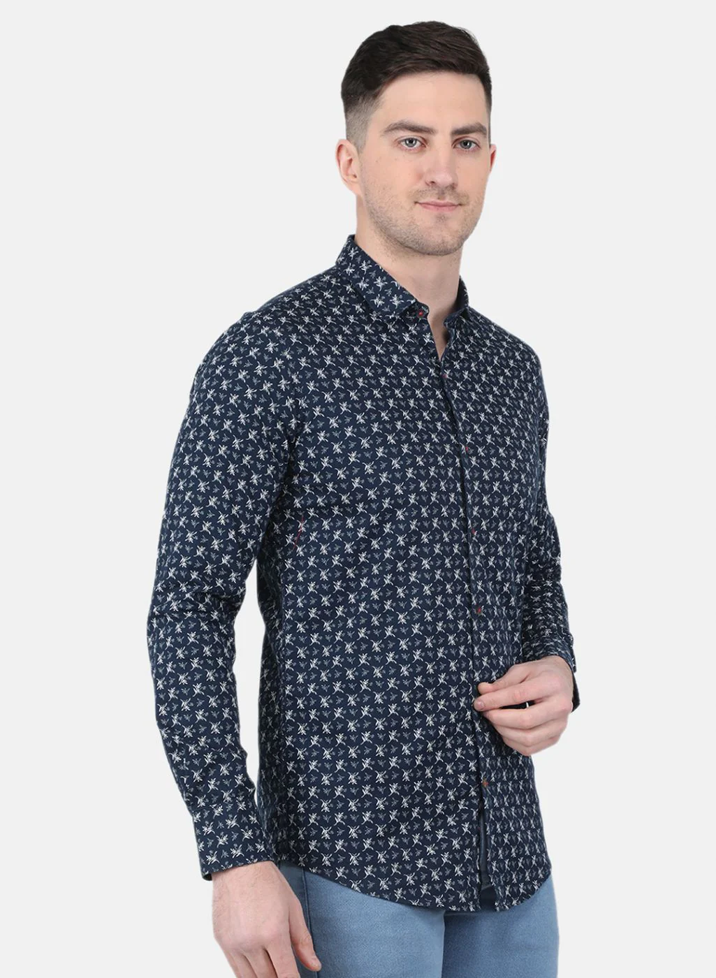 Men NAvy Blue Printed Shirt - Image 6