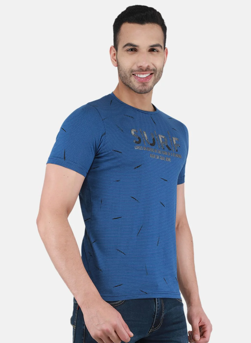 Men NAvy Blue Printed T-Shirt - Image 6