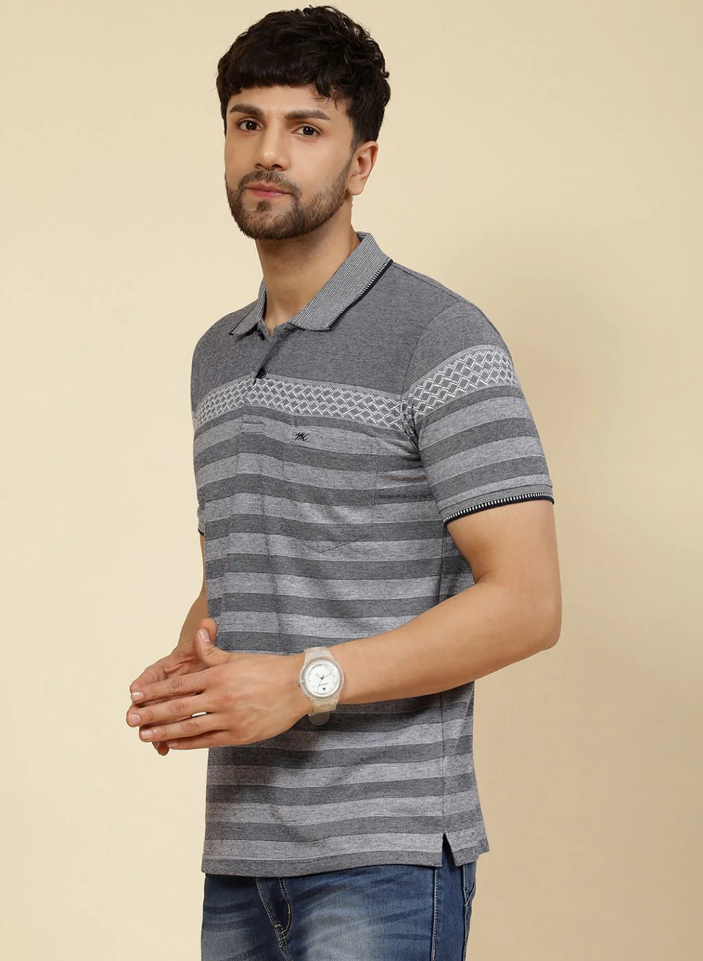 Men NAvy Blue Printed T-Shirt - Image 3