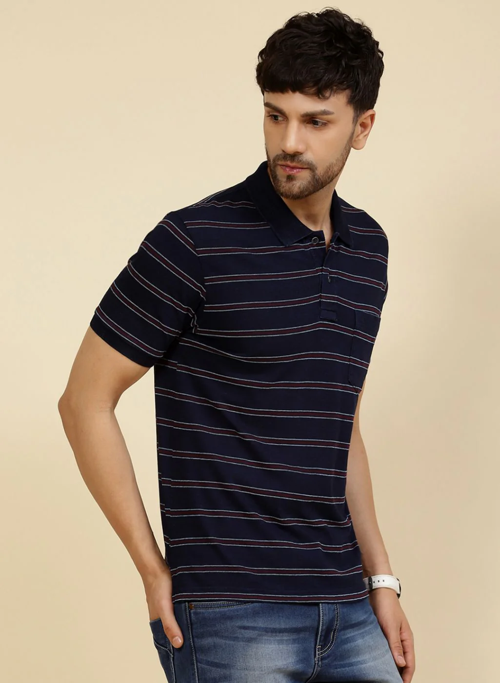 Men NAvy Blue Printed T-Shirt - Image 3