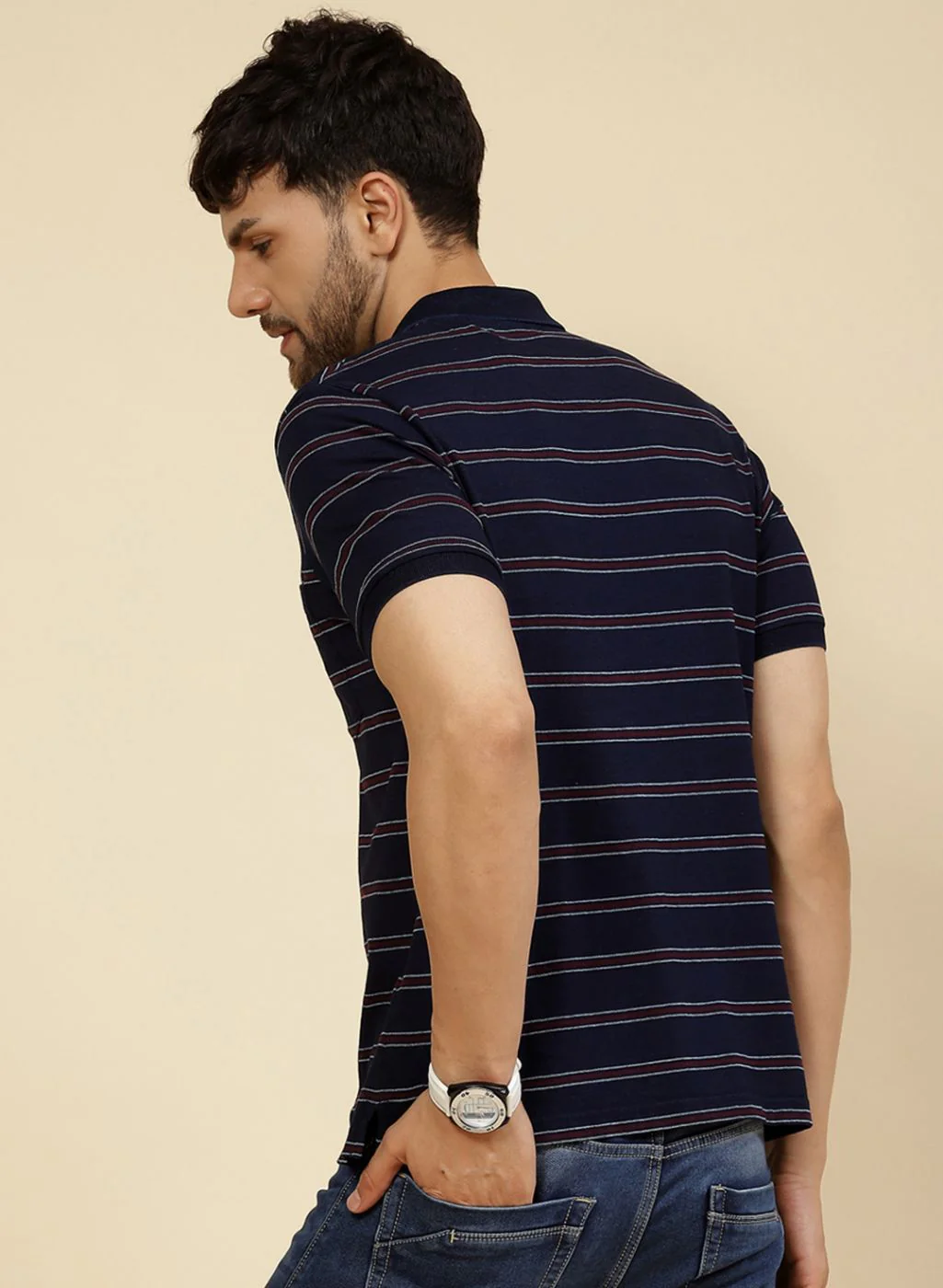 Men NAvy Blue Printed T-Shirt - Image 4