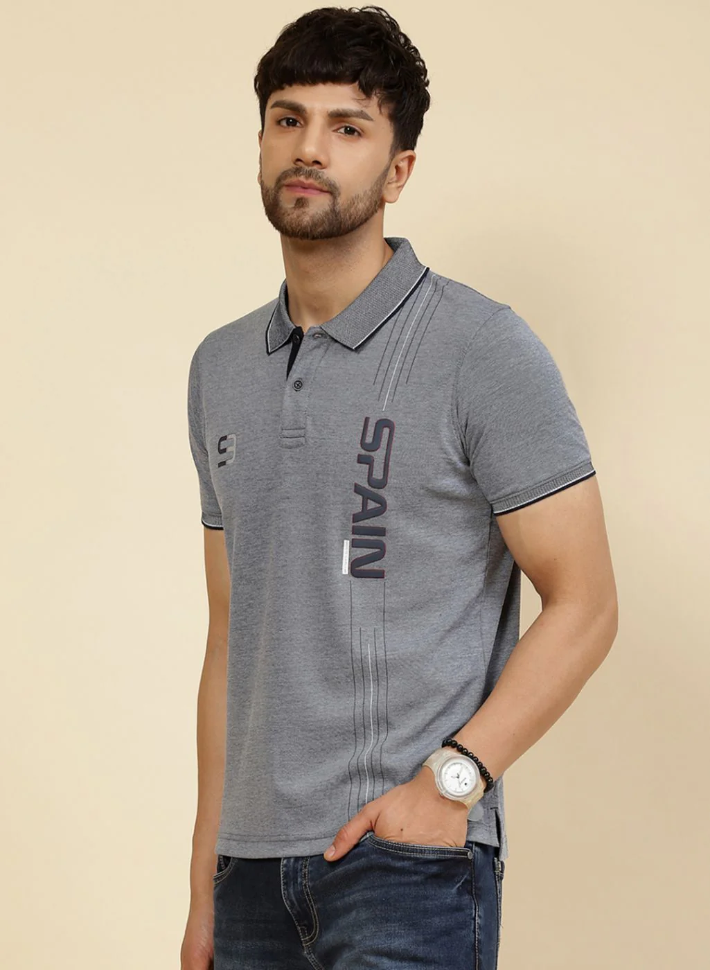 Men NAvy Blue Printed T-Shirt - Image 3