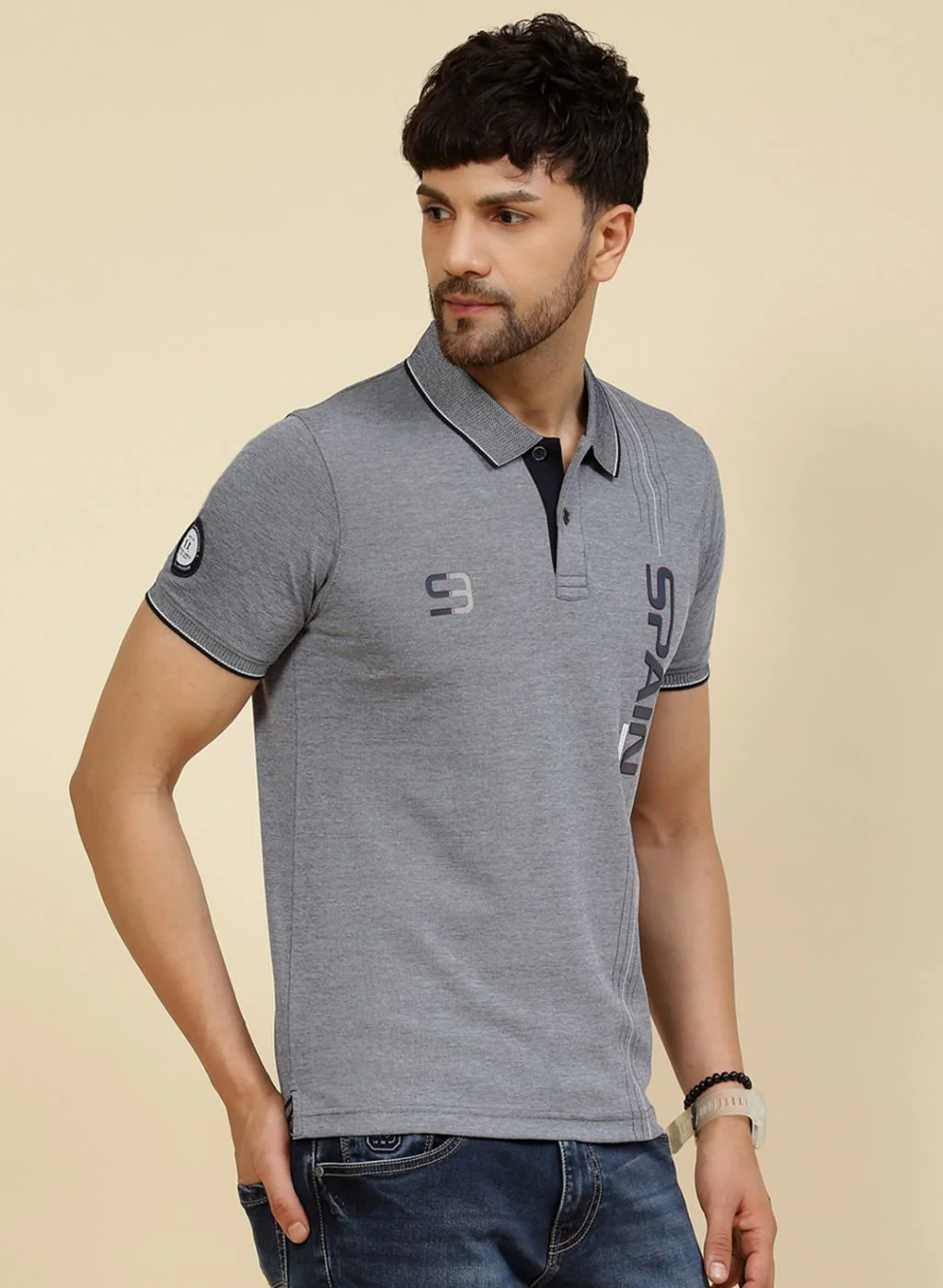 Men NAvy Blue Printed T-Shirt - Image 4