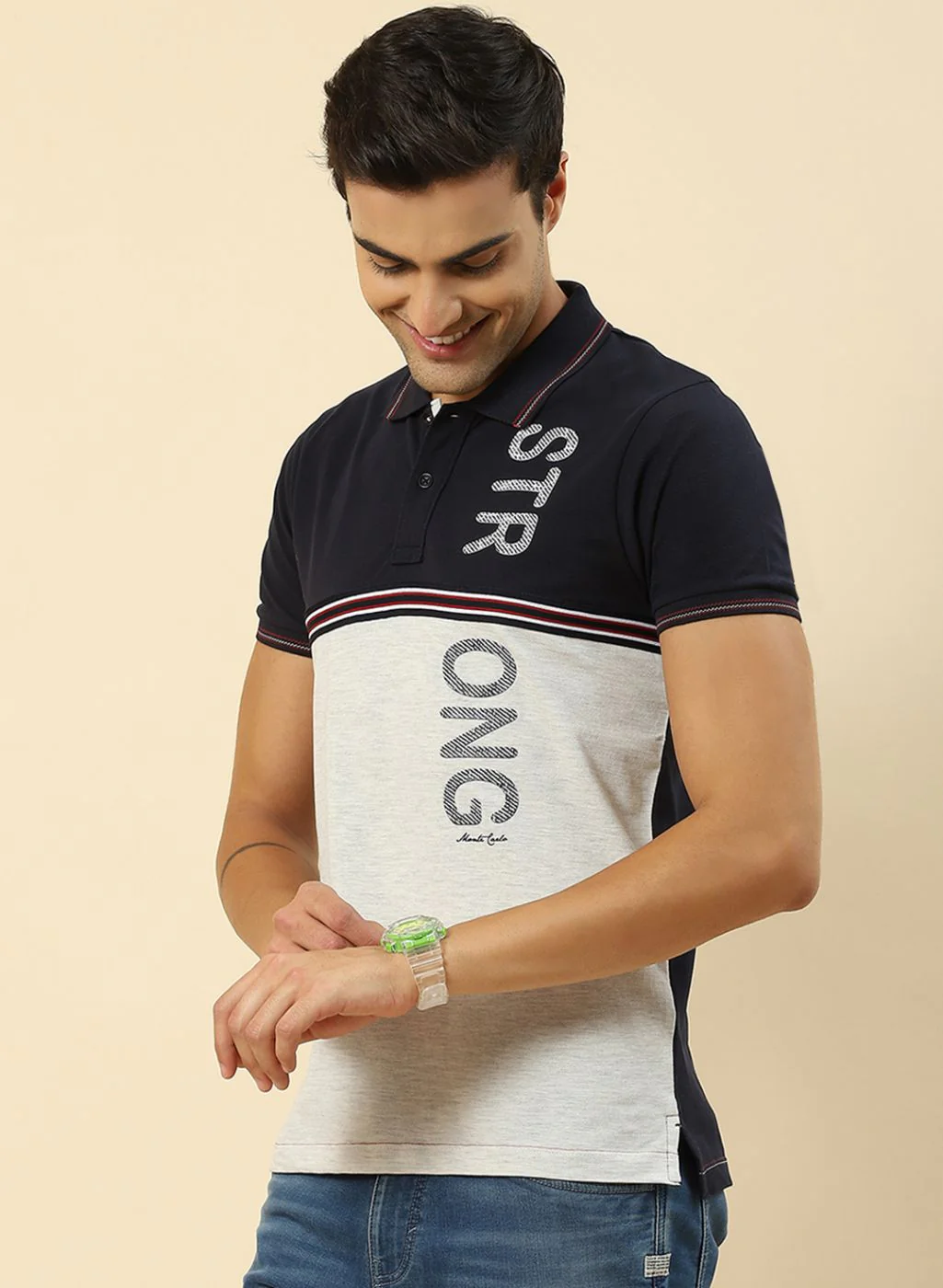 Men NAvy Blue Printed T-Shirt - Image 2