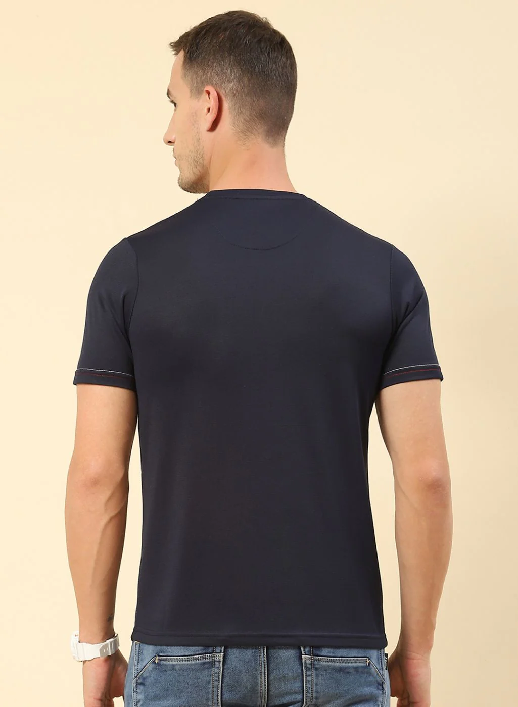 Men NAvy Blue Printed T-Shirt - Image 5