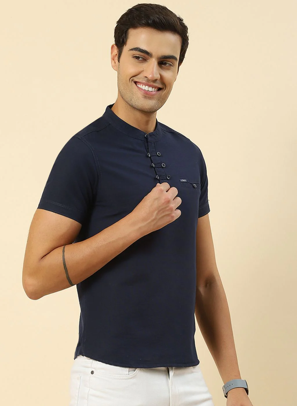 Men NAvy Blue Printed T-Shirt - Image 4