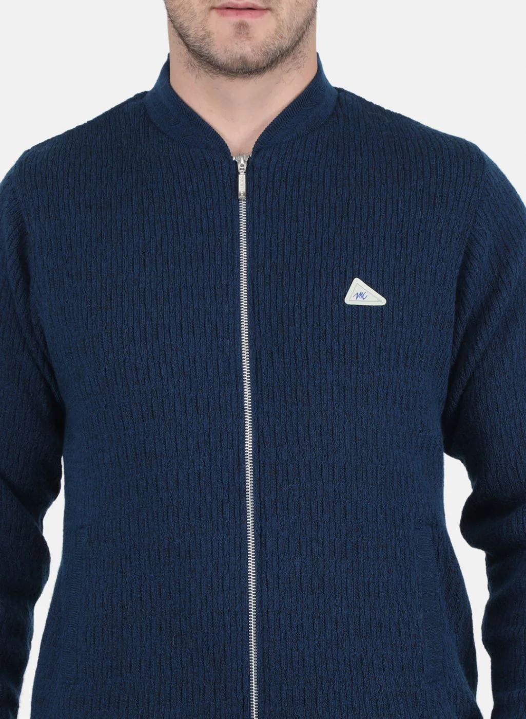 Men NAvy Blue Self Design Jacket - Image 5