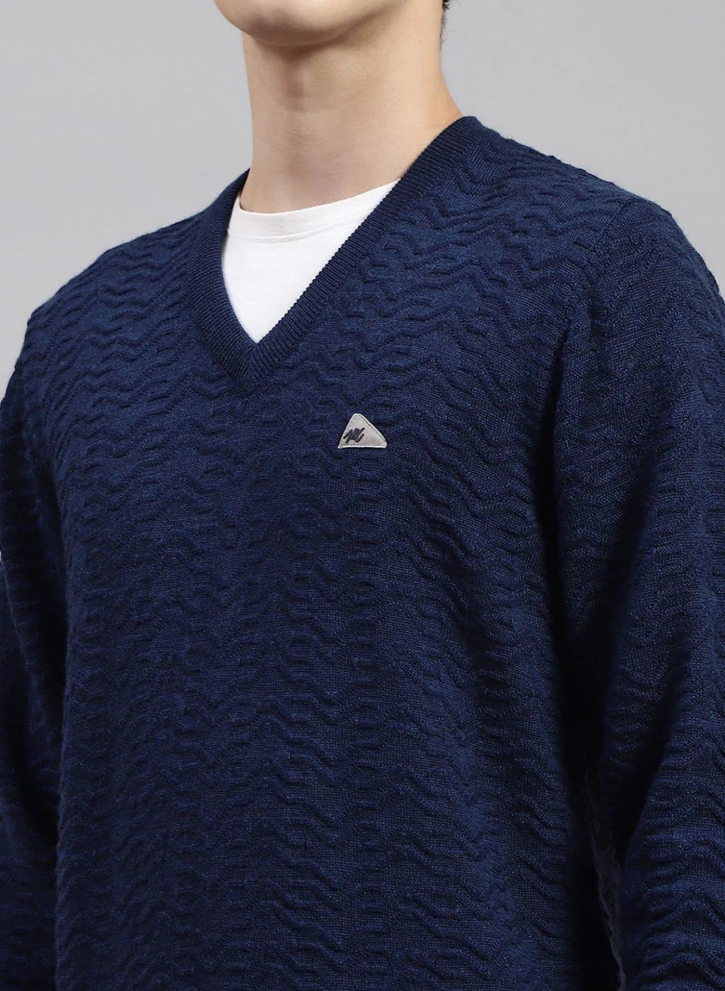 Men NAvy Blue Self Design Pure wool Pullover - Image 6