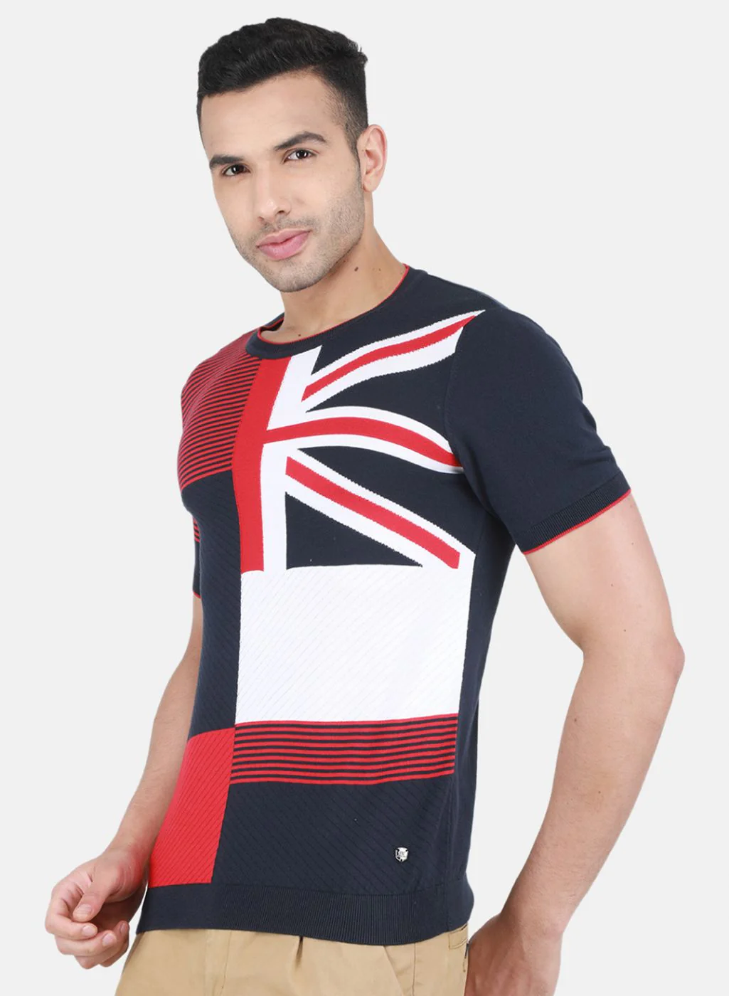 Men NAvy Blue Self Design T-Shirt - Image 2
