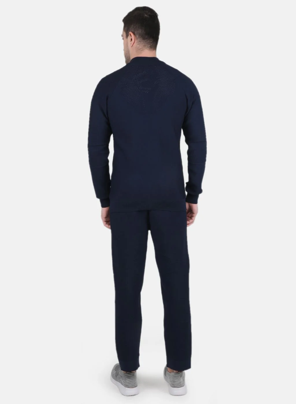 Men NAvy Blue Self Design Tracksuit - Image 3